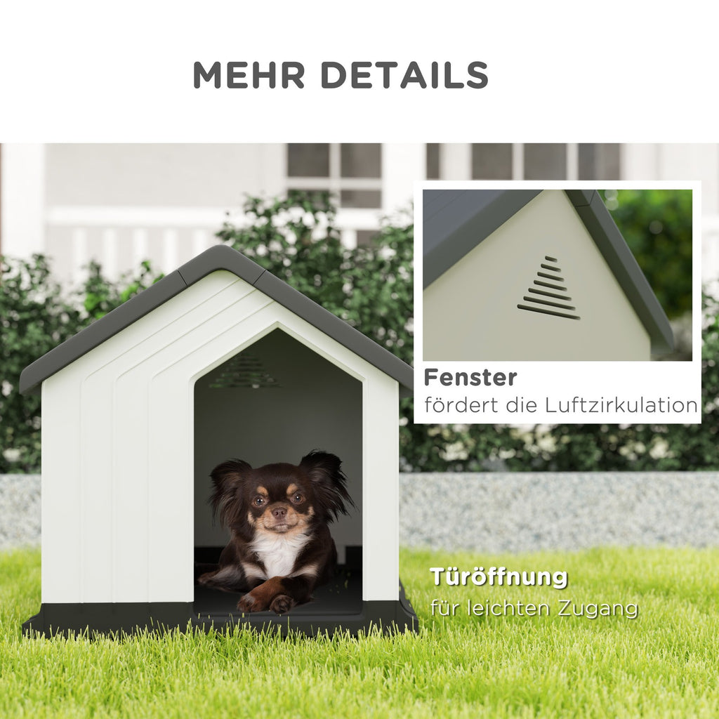 Pawhut Hundehütte Outdoor Hundehaus Mit Asphaltdach, Fenster, Grau